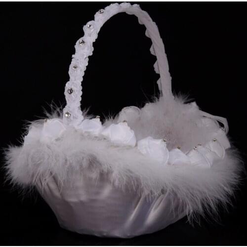 Flower Girl Baskets The Fabric Lace Decoration Cute Handle Flower Girl Basket White Flower Basket for Wedding Decoration 2021new