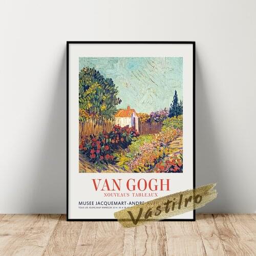 Vincent Van Gogh Exhibition Poster, Gogh Flower Garden House Landscape Oil Painting, Vintage Scenery Wall Stickers, Idea Gift