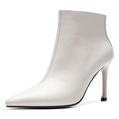 2019 hot fashion ladies boots black white pointed toe genuine leather ankle boots for women sexy dress shoes