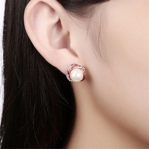 New Earrings For Women Elegant Imitation Pearl Knot Studs Jewellery Girls Rose Gold Color Charm Earring Jewelry