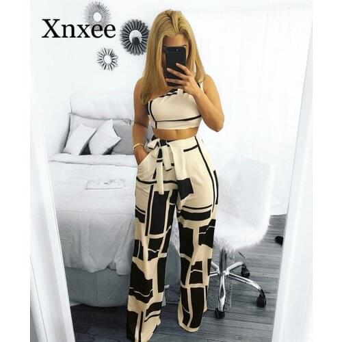 Africa style Women Sleeveless Crop Top Long Pants Tracksuit One Shoulder Track Suit 2 Piece Set Pants Suit sleeveless long pants