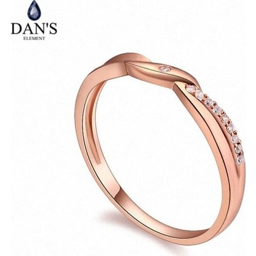 DANS Element Brand Real AAA Zirconia Micro Inlays Fashion Leaf Ring for women Valentines Gift 108715Rose