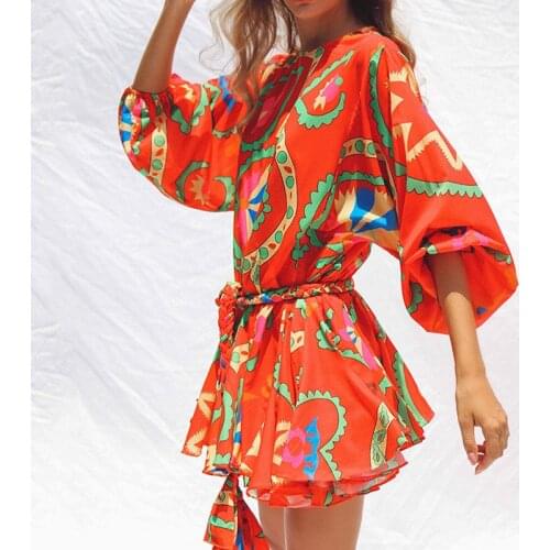 Autumn And Summer Elegant Retro Neckline Lantern Sleeve Dress Womens Fashion Colorful Ladies Dress With Wide Loose Belt Belt