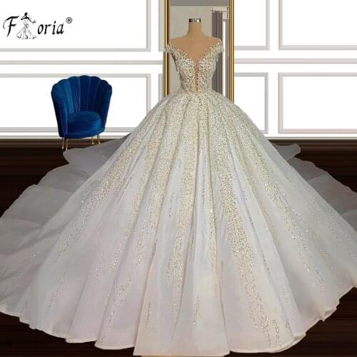 Robe De Mariage Shining Ball Gown Wedding Dress With Chapel Train Off the Shoulder Luxury Handmade Sequined Beading Bridal Dress