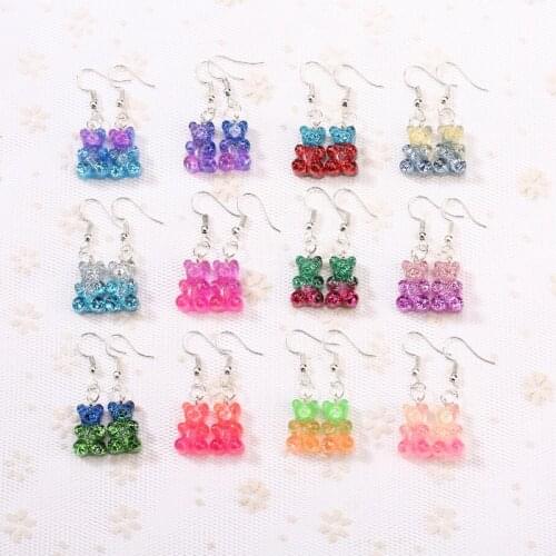1pair Fashion Craft Resin glitter colorful gummy bear Drop Earrings For Women Japan/Korean Fashion Jewelry Wholesale