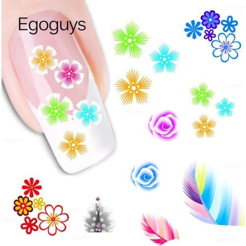 1PC Colourful Flower Series Nail Art Transfer Stickers DIY Water Nail Decals Leaf Rose Peony Lotus Decor Slider Decorations Tips