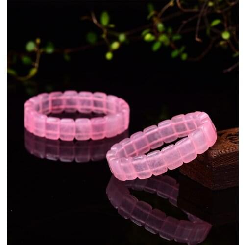 1PC Natural Rose Quartz Stones Bracelet Crystal Pink Healing Quartz Bracelets Bangles Ornaments for Ladies 14mm Jewelry Gift