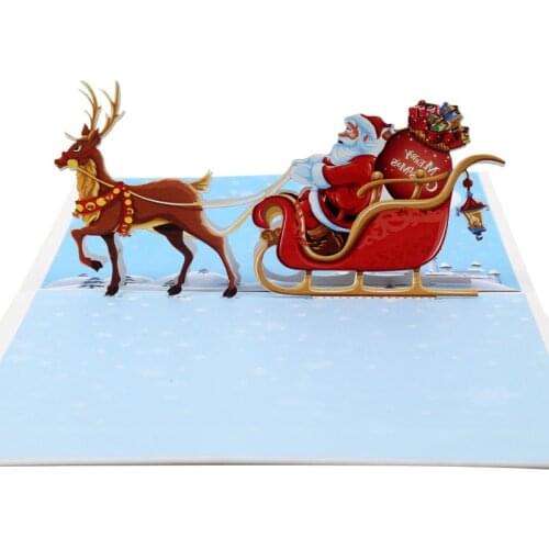 10pcs Wholesale 3D Handmade Santa Claus Elk Sled Paper Invitation Greeting Cards PostCard Merry Christmas Kids New Year Gift
