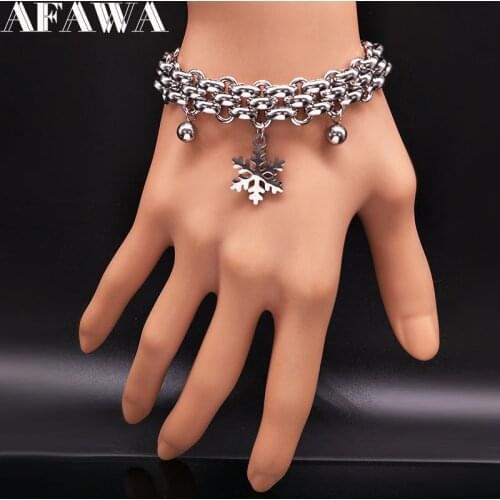 2021 Fashion Snowflake Stainless Steel Chain Bracelet for Women Silver Color Bracelets & Bangles Jewelry bracelet jonc B17837
