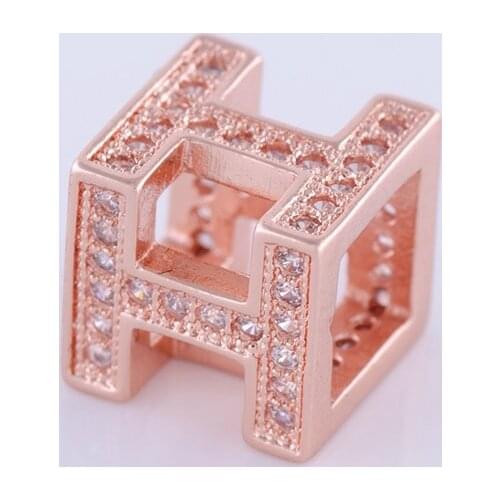 DIY Jewelry Making Accessories Micro Pave Zircon Crystal Hollow Bead Necklace Pendant european fashion big hole square beads