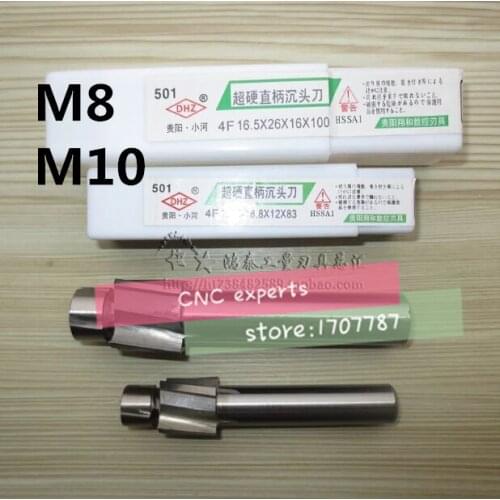 Free Shipping 2pcs 4 Flute AL HSS Counterbore End Mill M8-M10 metric Endmill/sink holes drilling head milling cutter