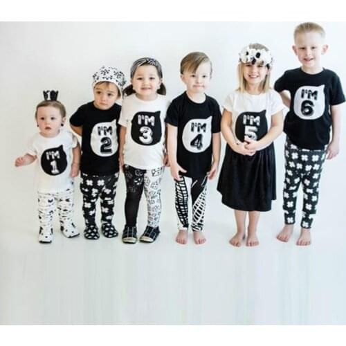 Toddler Children Summer Cotton Short Sleeve T-Shirt Kid White Black For Baby Boy TShirt Girl Top Tees 1 2 3 4 5 6 Years Birthday