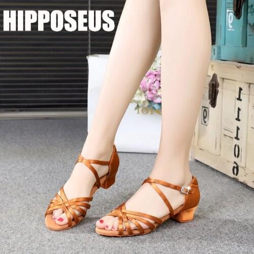 Hipposeus Ballroom Dance Shoes Latin Dance Shoes Silk Satin For Women Ladies Girls Tango Dancing Shoes Salsa Sandral Low heels