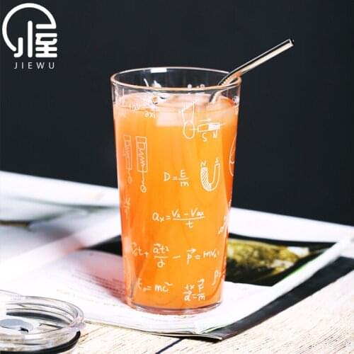 JIEWU Printing Glass Straw Cup High Temperature Resistant Large Capacity Glass Cup 2021 New Hot Office Home Kitchen Accessories
