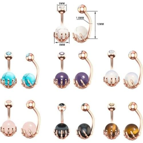New Arrival Surgical Steel Natural Stone Navel Rings Women Navel Bars Trendy Paw Belly Button Ring Opal Navel Piercing Jewelry