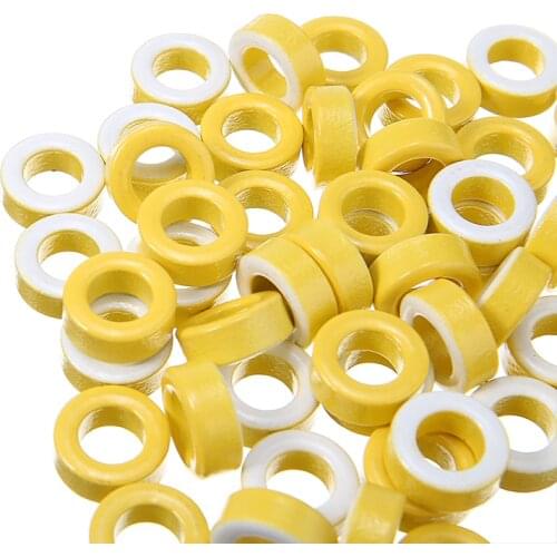 50pcs 7.5mm Inner Diameter Ring Iron T50-26 Toroid Ferrite Cores Yellow White For Power Transformers