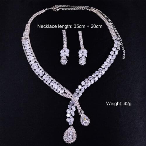 Handmade Luxury Cubic Zircon Leaf Water Drop Wedding Earrings Necklace For Women Bridal Jewelry Sets Party Necklace Accessories