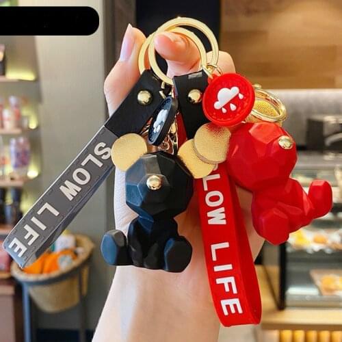 Creative Geometry Nordic Wind Bear Car Key Foil Cute Cartoon Couple Bag Keychain Pendant