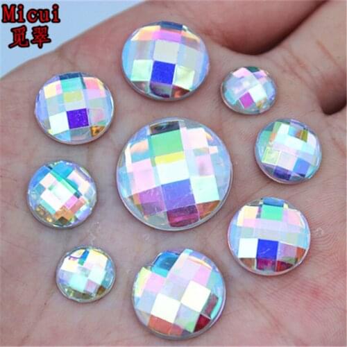 8/10/12/14/16/18/20/25mm Round Rhinestones Acrylic Crystal AB Flatback Button Diy Non Hotfix Wedding Dress Accessories MC210