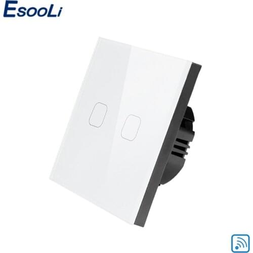 Esooli Hot sale smart home Remote Control Light Switch 220v Crystal glass panel wall touch switch 2 gang Remote touch switch