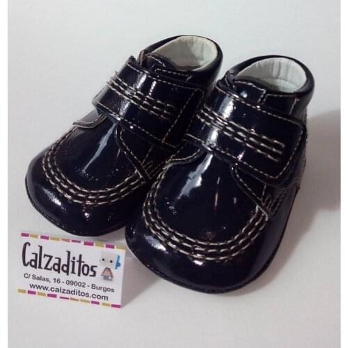 Patent leather boots navy blue without sole with velcro, of Ruespino