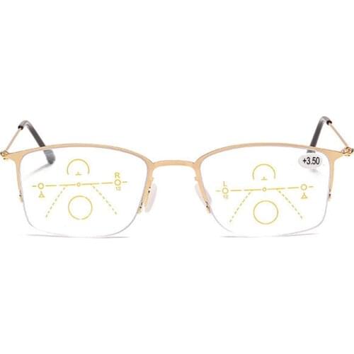 Fashion Ultralight Half-Rim Intelligent Progressive Multifocal Reading Glasses See Near and Far +1 +1.5 +2 +2.5 +3 +3.5 +4