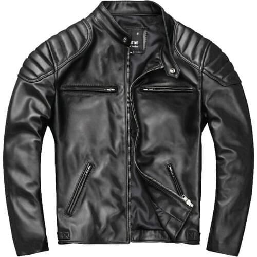 2021 Autumn Winter Men Genuine Leather Jacket Biker Warm Coat Cowhide Black Slim Short Jacket Plus Size 4XL