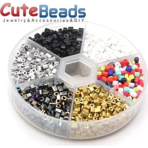 Glass square bead set box mixed color 2.5mm 66g / box DIY necklace / bracelet jewelry making