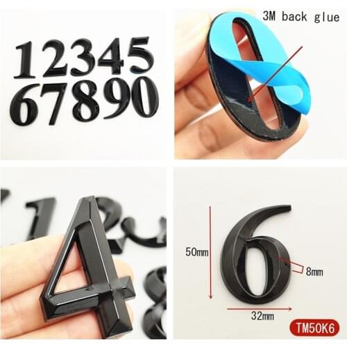 1PCS 5CM Black Glossy Number Sticker Self Adhesive House Number Sign for Apartment Hotel Office Room Address Number Door Plate