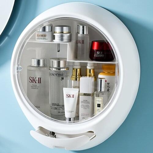 Hole-Free Wall-Mounted Makeup Organizer Box Cosmetics Jewelry Nail Polish Medicine Rangement Case Bathroom Dressing Storage Rack