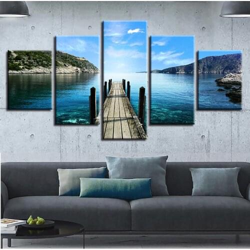 5 Panel Wooden Bridge Lake Pictures Wall Art Poster Home Decor Canvas Modern Painting HD Printed Living Room Modular Unframed