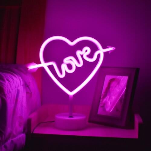 Heart Shape Neon Sign Battery & USB Power Neon Table Lamps Love Cupid Lights for Kids Children Rooms Home Party Decorations