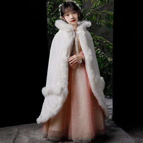 3-12T Kids Princess Thicken Plush Wraps Shawl Flower Girls Bolero Winter Warm Cape Shrug Cape Wedding Birthday Party Jacket