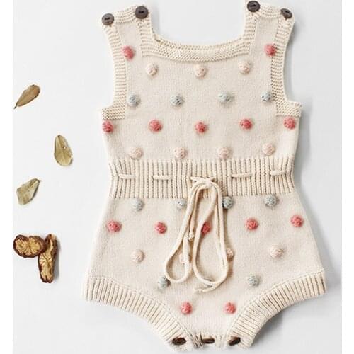 Hot style 2020 handmade colored hair ball baby Girls Boys infant knitted wool jumpsuit bag fart One-Pieces Sweater Bodysuits