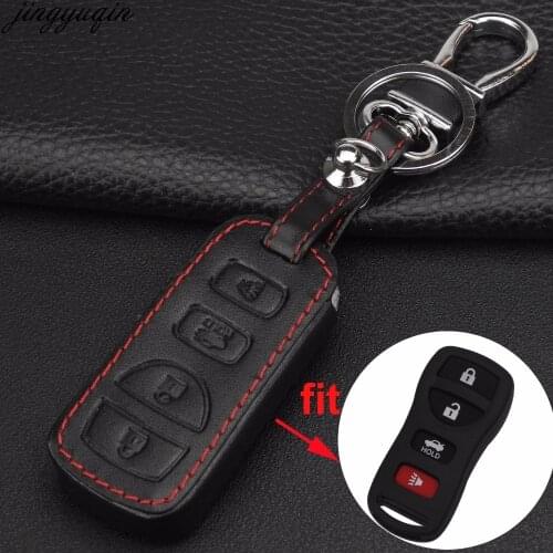 Jingyuqin Remote 4 Buttons Car Key Case Cover Leather Holder For Nissan Armada Sentra 350Z Altima Maxima Infiniti For KBRASTU15