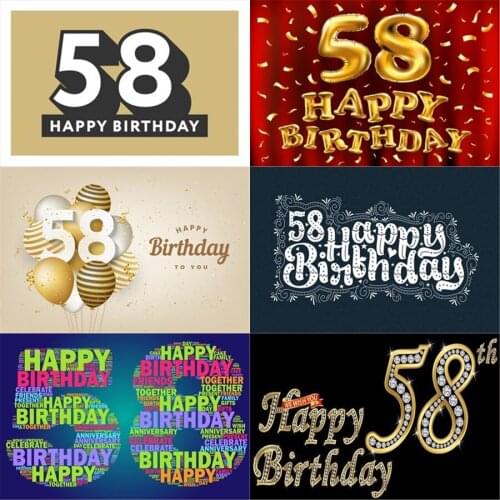 Photo Studio Props Vinyl Photography Backdrop Fifty Eight Year Old Birthday Balloon Ribbons Cake 58st Birthday Party Decoration