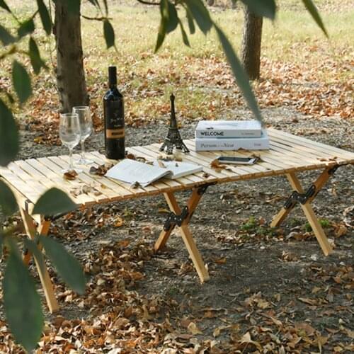 Folding Outdoor Table Camping Wooden Egg Roll Table Picnic Desk Garden Party Portable Table Travel Hiking Outdoor Furniture