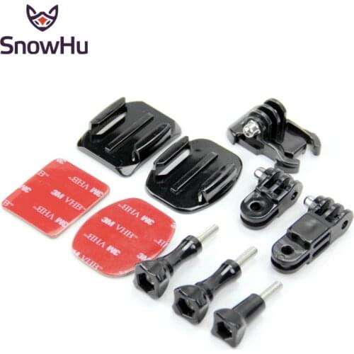 SnowHu Gopro Hero 9 8 7 6 5 Helmet Side Mount Kit 3 Way Adjustable Pivot Arms +Flat Base+Curved Mount + 3M Adhesive GP18
