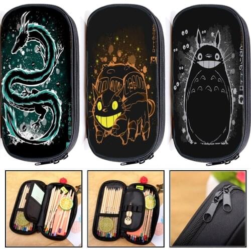 Tonari No Totoro Collage Pencil Case Boys Girls Large Spirited Away Cosmetic Bags Purses School Storage Bags Fashion Make Up Bag