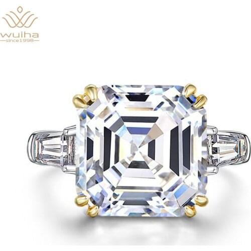 WUIHA 100% 925 Sterling Silver Asscher Cut Citrine Created Moissanite Gemstone Wedding Finger Ring Fine Jewelry Drop Shipping