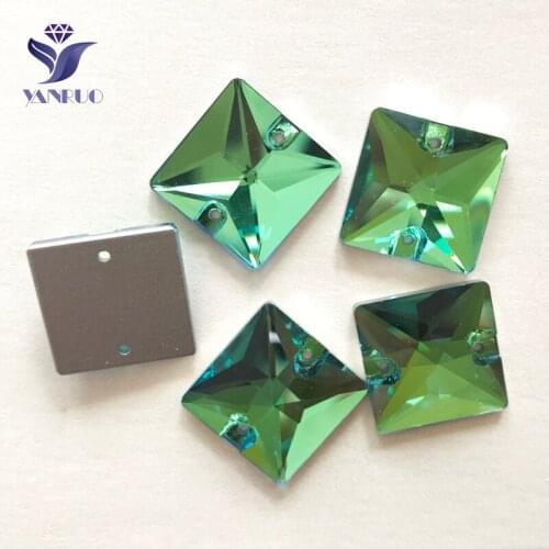 YANRUO 3240 All Sizes Peridot Strass Square Rhinestone Sew On Crystals And Stones Flatback For Jewelry