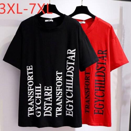 New 2021 summer plus size tops for women large loose short sleeve black red cotton print letter T-shirt 3XL 4XL 5XL 6XL 7XL