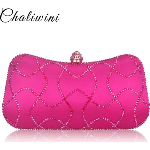 New style Diamond Women Clutches Ladies Evening Bags Girl Party Wedding Purse Noble Royal Pink HandBags Clutch Bag With Chain