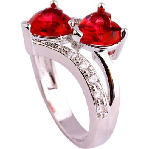 Double Heart Rhinestones Ring Women Wedding Engagement Rings Size 6 7 8 9 10 11 12 Silver Plated Rhinestone Rings wholesale