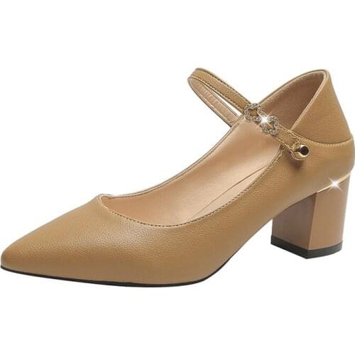 Spring Autumn Fashion Pointed Toe High Heels Wedding Party Square Heel String Women Pumps Sexy Buckles Shoes U14-43