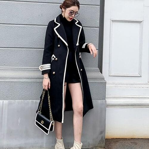 Women 2021 Autumn Winter Elegant British Style Long Wool Coat Solid Color Long Sleeve Chic Outerwear Lady Casual Loose Overcoat