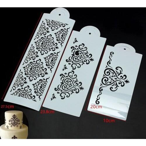 3PCS Cake Decorating Damask Lace Border Cake Side Cupcake Stencil Sugarcraft Decoration Mould Baking Tool Kitchen Accessories