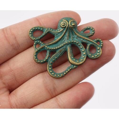 5pcs Fashion Jewelry Antique Greek Bronze Patina Octopus Charms Pendants Necklaces Jewelry Findings