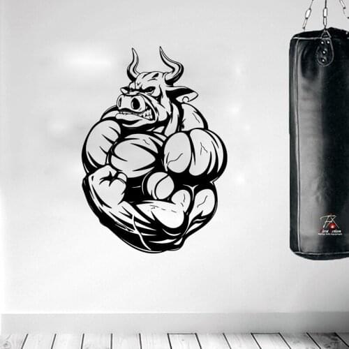 Bodybuilding Angry Bull Muscles Wall Sticker Gym Workout Fitness Exercise Power Animal Wall Decal Studio Club Vinyl Home Decor