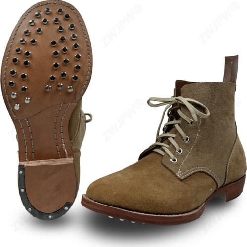 WWII boots made up of pure cattle leather bottom nails hoof film Military WW2 boots